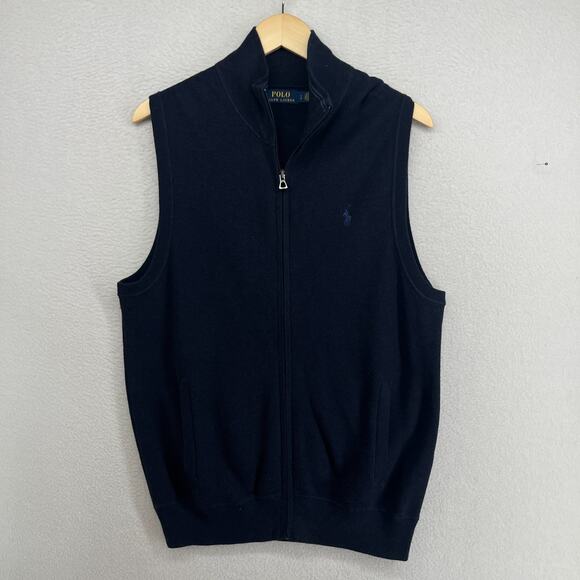 Polo by Ralph Lauren Other - POLO RALPH LAUREN Sweater Vest Mens L Mesh Knit Cotton Full Zip Navy Blue